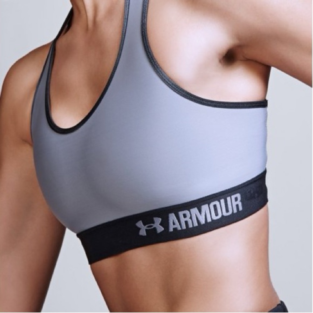 Under Armour Womens Armour Mid Sports Bra in grey and black